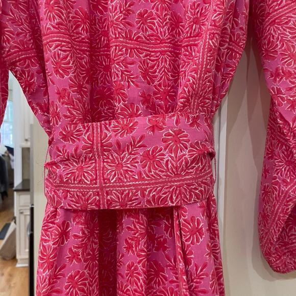 Vineyard Vines Scarf Print Tie-Waist Dress in Dunmore Punch Coral Size Large - Picture 7 of 9